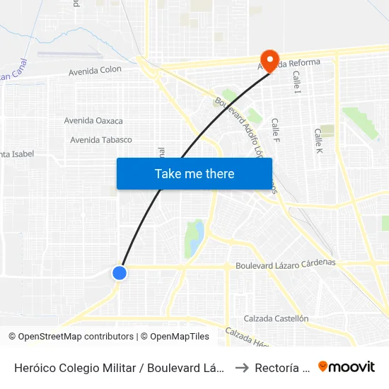 Heróico Colegio Militar / Boulevard Lázaro Cárdenas to Rectoría Uabc map