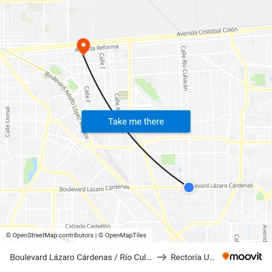 Boulevard Lázaro Cárdenas / Río Culiacán to Rectoría Uabc map