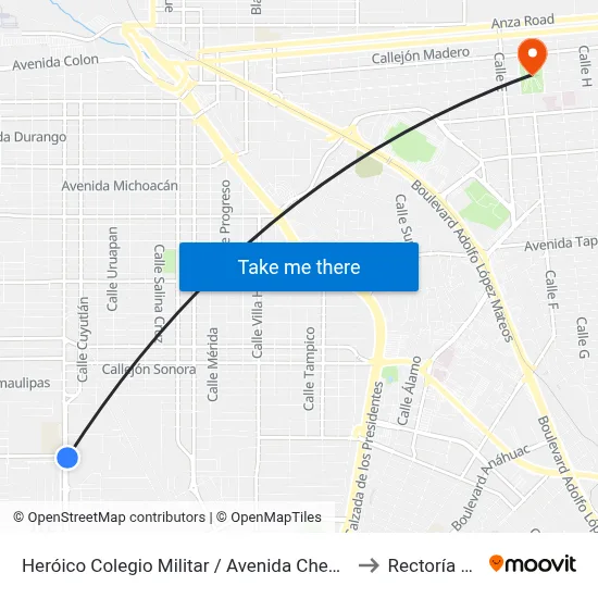Heróico Colegio Militar / Avenida Checoslovaquia to Rectoría Uabc map