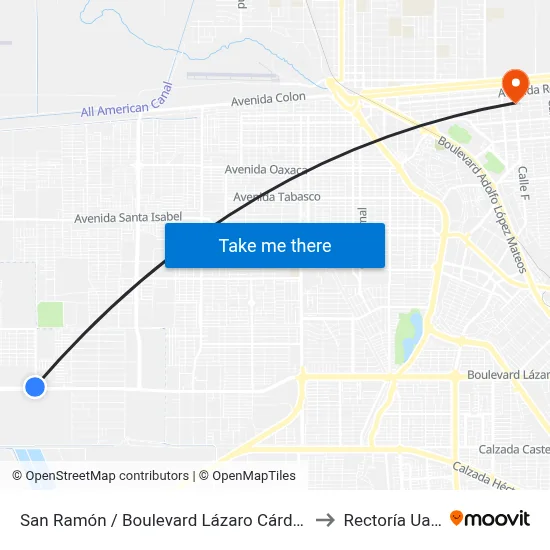 San Ramón / Boulevard Lázaro Cárdenas to Rectoría Uabc map