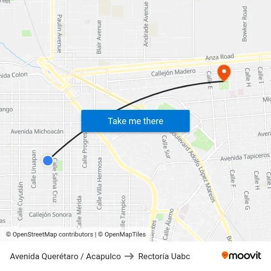 Avenida Querétaro / Acapulco to Rectoría Uabc map