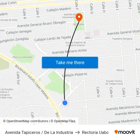 Avenida Tapiceros / De La Industria to Rectoría Uabc map