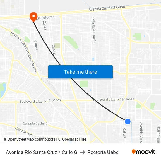 Avenida Río Santa Cruz / Calle G to Rectoría Uabc map