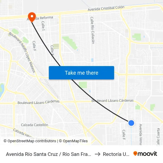 Avenida Río Santa Cruz / Río San Francisco to Rectoría Uabc map