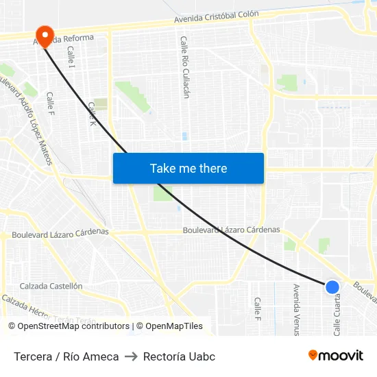 Tercera / Río Ameca to Rectoría Uabc map