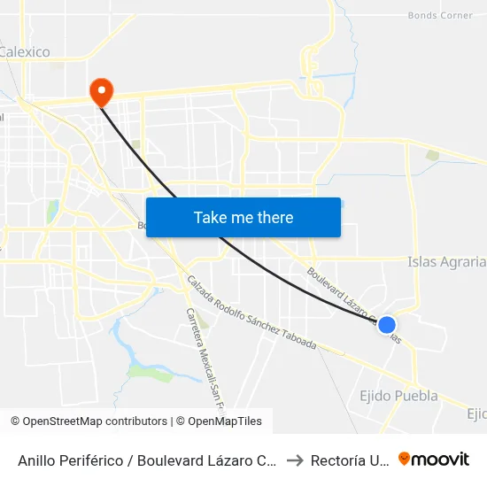 Anillo Periférico / Boulevard Lázaro Cárdenas to Rectoría Uabc map