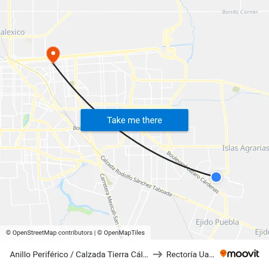 Anillo Periférico / Calzada Tierra Cálida to Rectoría Uabc map