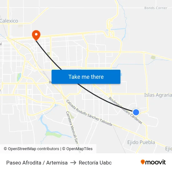 Paseo Afrodita / Artemisa to Rectoría Uabc map