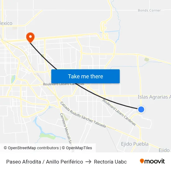 Paseo Afrodita / Anillo Periférico to Rectoría Uabc map