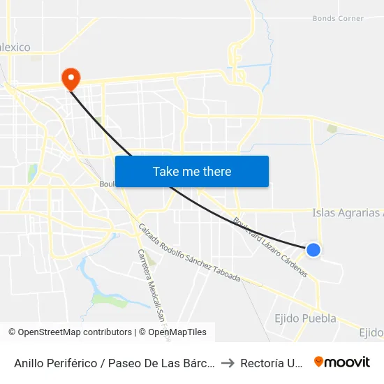 Anillo Periférico / Paseo De Las Bárcenas to Rectoría Uabc map