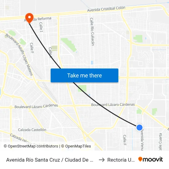 Avenida Río Santa Cruz / Ciudad De Mexicali to Rectoría Uabc map