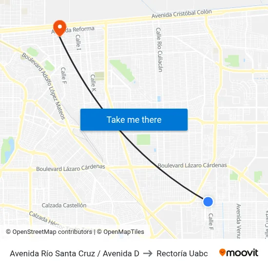 Avenida Río Santa Cruz / Avenida D to Rectoría Uabc map