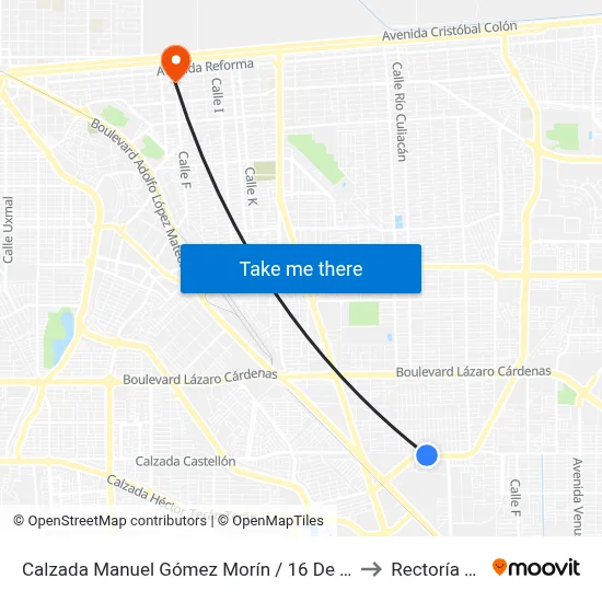 Calzada Manuel Gómez Morín / 16 De Septiembre to Rectoría Uabc map
