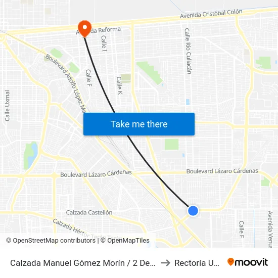 Calzada Manuel Gómez Morín / 2 De Abril to Rectoría Uabc map