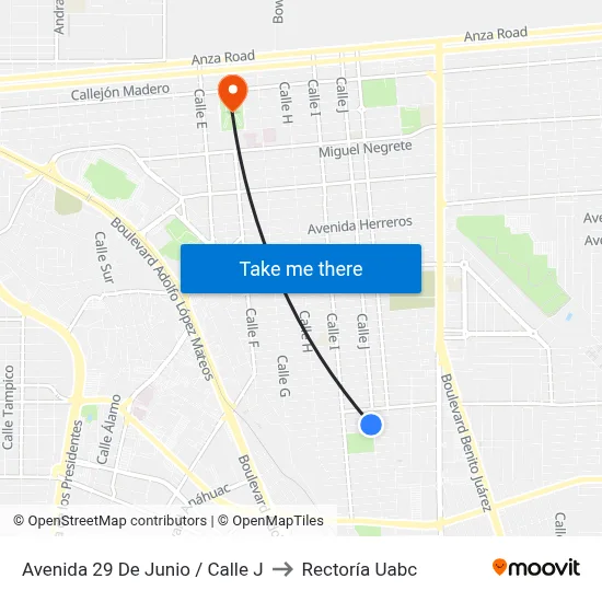 Avenida 29 De Junio / Calle J to Rectoría Uabc map
