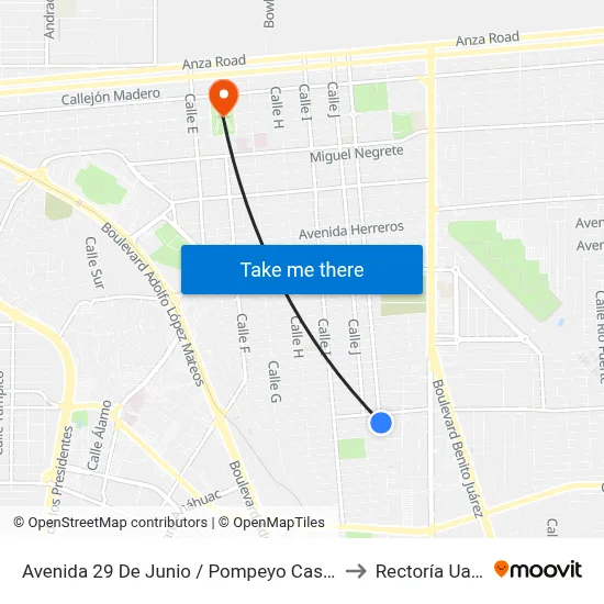 Avenida 29 De Junio / Pompeyo Castillo to Rectoría Uabc map