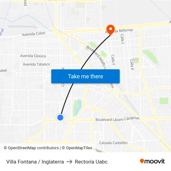 Villa Fontana / Inglaterra to Rectoría Uabc map