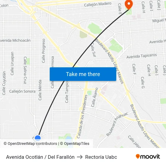 Avenida Ocotlán / Del Farallón to Rectoría Uabc map