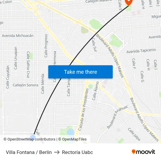 Villa Fontana / Berlín to Rectoría Uabc map