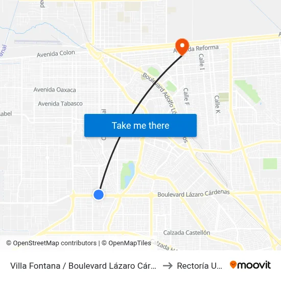 Villa Fontana / Boulevard Lázaro Cárdenas to Rectoría Uabc map