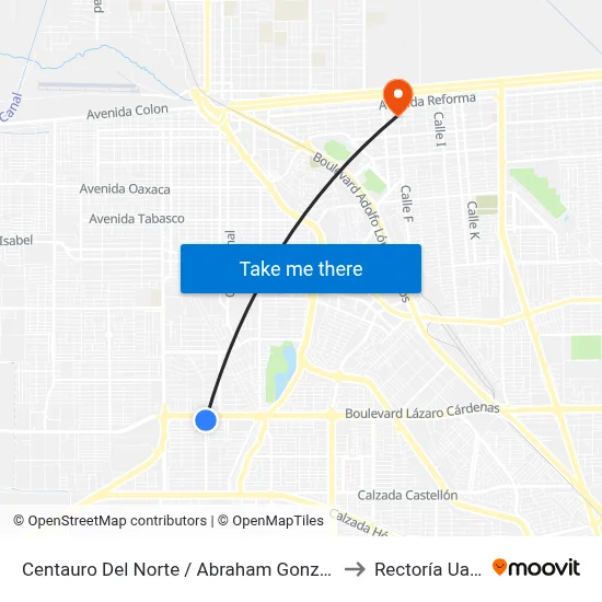 Centauro Del Norte / Abraham González to Rectoría Uabc map