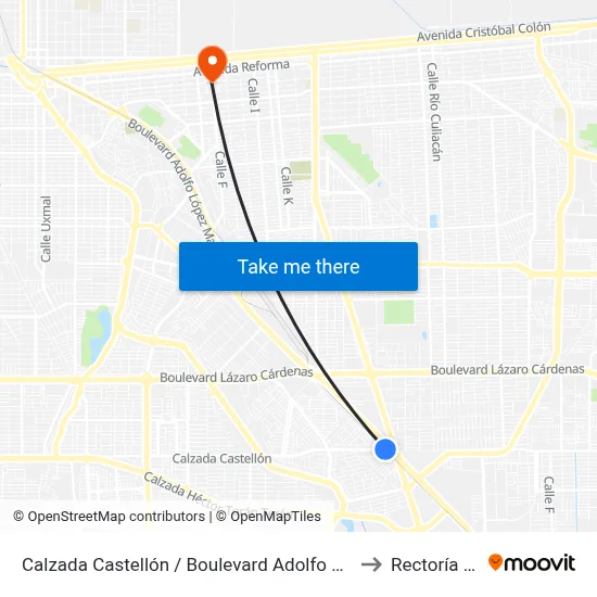 Calzada Castellón / Boulevard Adolfo López Mateos to Rectoría Uabc map