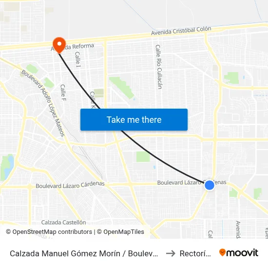 Calzada Manuel Gómez Morín / Boulevard Lázaro Cárdenas to Rectoría Uabc map