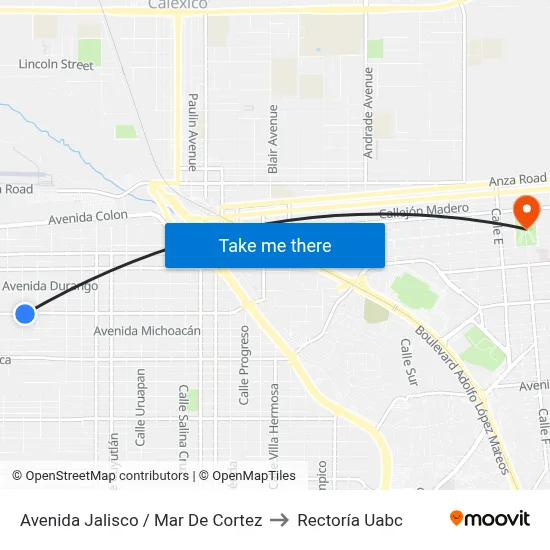 Avenida Jalisco / Mar De Cortez to Rectoría Uabc map