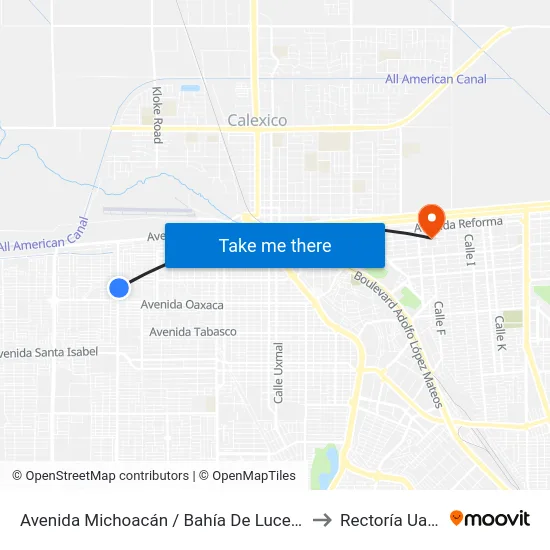Avenida Michoacán / Bahía De Lucerna to Rectoría Uabc map