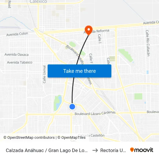 Calzada Anáhuac / Gran Lago De Los Osos to Rectoría Uabc map