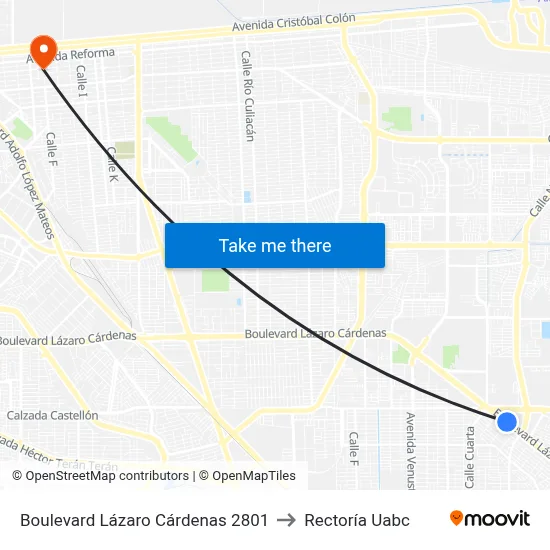 Boulevard Lázaro Cárdenas 2801 to Rectoría Uabc map
