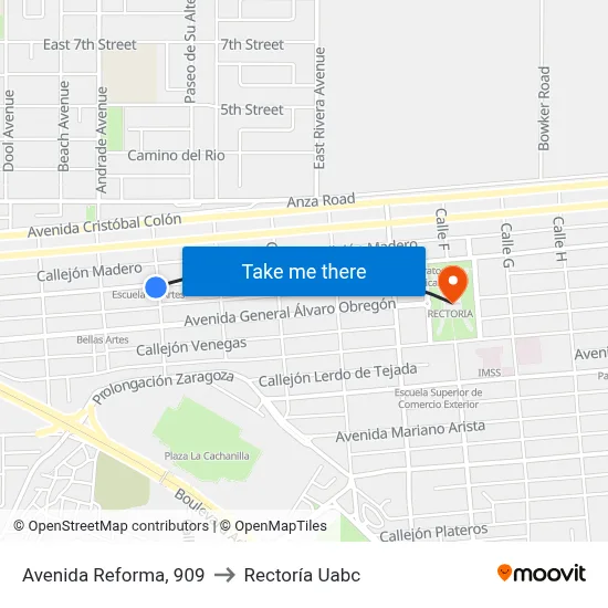 Avenida Reforma, 909 to Rectoría Uabc map