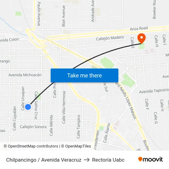 Chilpancingo / Avenida Veracruz to Rectoría Uabc map