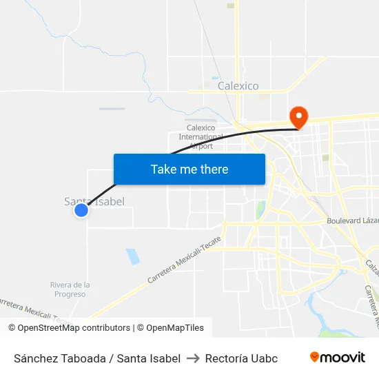 Sánchez Taboada / Santa Isabel to Rectoría Uabc map