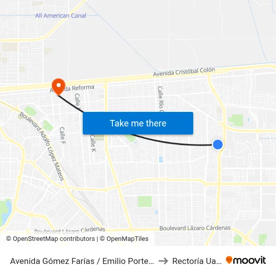 Avenida Gómez Farías / Emilio Portes Gil to Rectoría Uabc map