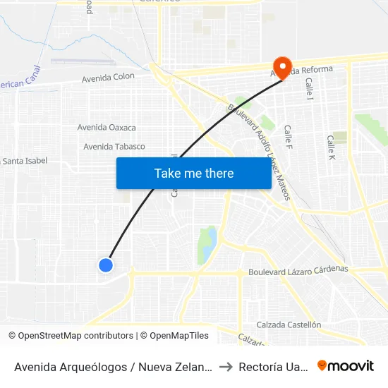 Avenida Arqueólogos / Nueva Zelanda to Rectoría Uabc map