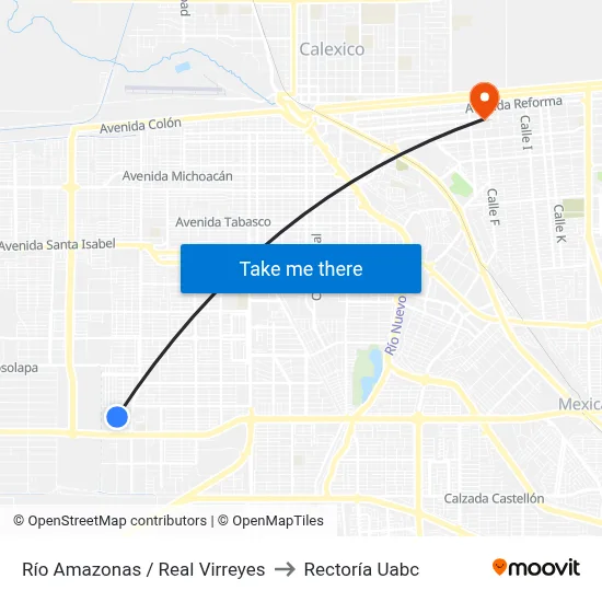 Río Amazonas / Real Virreyes to Rectoría Uabc map
