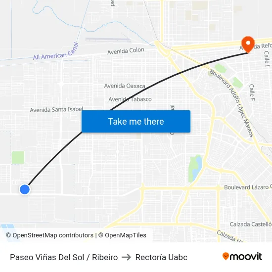 Paseo Viñas Del Sol / Ribeiro to Rectoría Uabc map