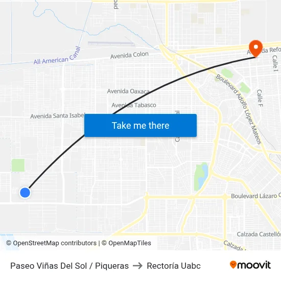 Paseo Viñas Del Sol / Piqueras to Rectoría Uabc map