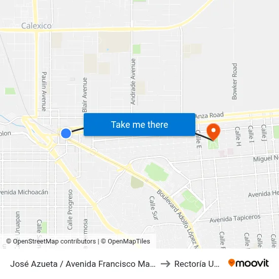 José Azueta / Avenida Francisco Madero to Rectoría Uabc map