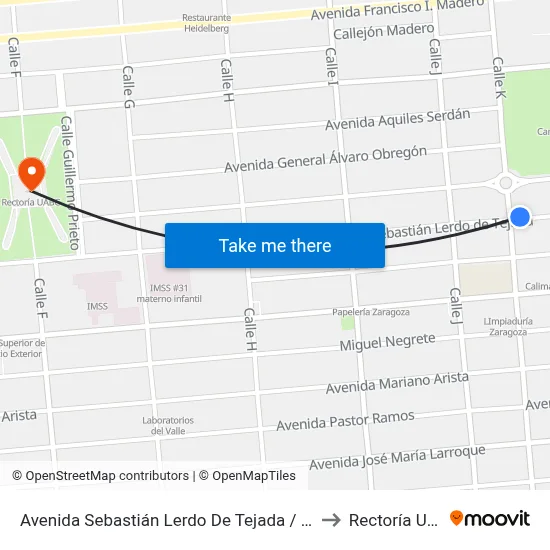 Avenida Sebastián Lerdo De Tejada / Calle K to Rectoría Uabc map