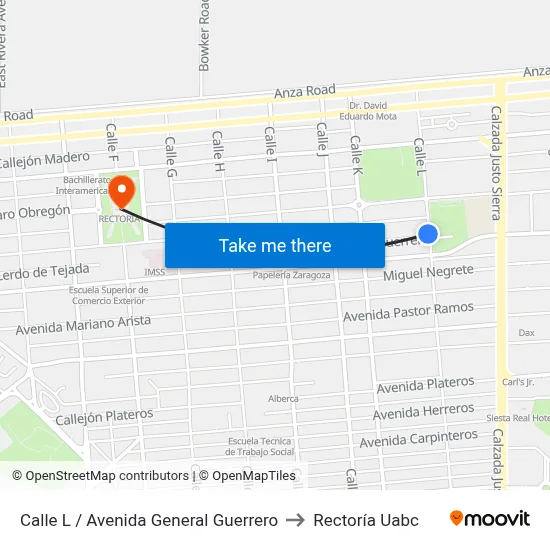 Calle L / Avenida General Guerrero to Rectoría Uabc map