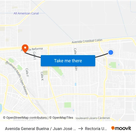 Avenida General Buelna / Juan José Ríos to Rectoría Uabc map