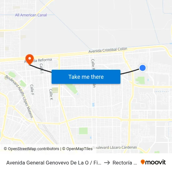 Avenida General Genovevo De La O / Filomeno Mata to Rectoría Uabc map