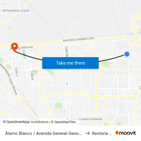 Álamo Blanco / Avenida General Genovevo De La O to Rectoría Uabc map