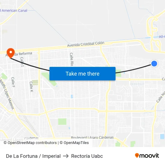 De La Fortuna / Imperial to Rectoría Uabc map