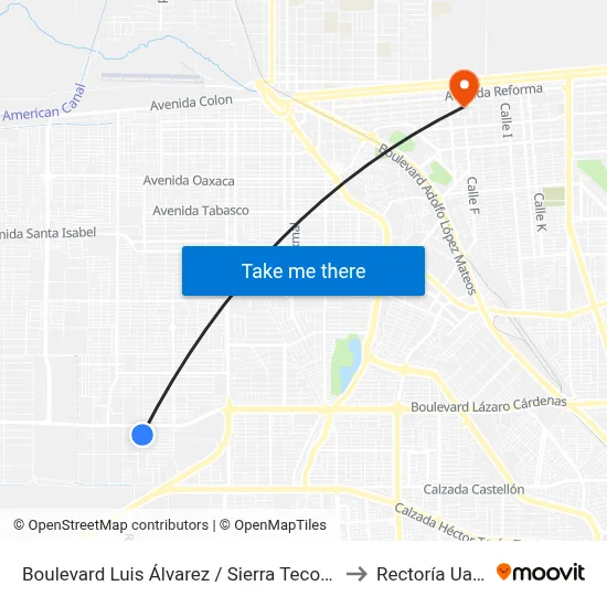 Boulevard Luis Álvarez / Sierra Tecoripa to Rectoría Uabc map