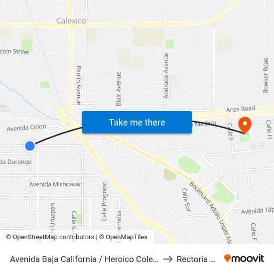Avenida Baja California / Heroico Colegio Militar to Rectoría Uabc map