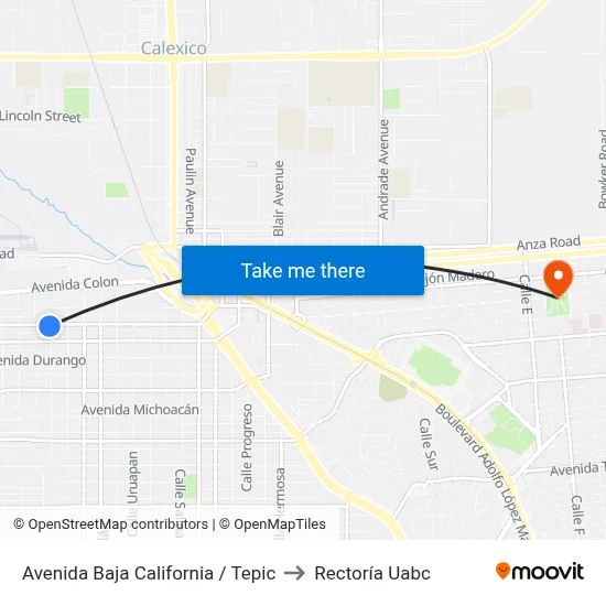 Avenida Baja California / Tepic to Rectoría Uabc map