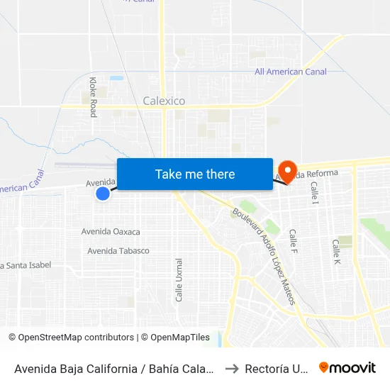 Avenida Baja California / Bahía Calamajue to Rectoría Uabc map